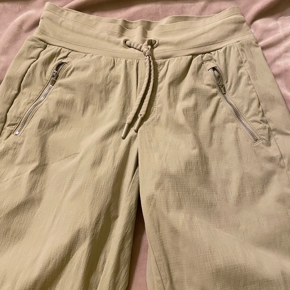 Athleta Khaki Pants with Drawstring and Zipper Pockets